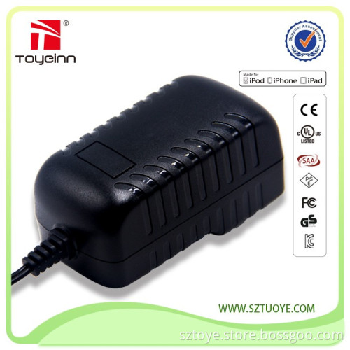 AC/DC Interchangeable Power Adapter 15W 6V 2.5A with UK/US/EU/AU Plug FCC/UL/RoHs/SAA Approved